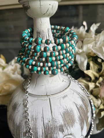 Turquoise Ivory Bead Wrap Bracelet