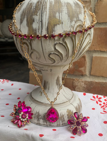 Princess Crystal Necklaces in Hot Pink