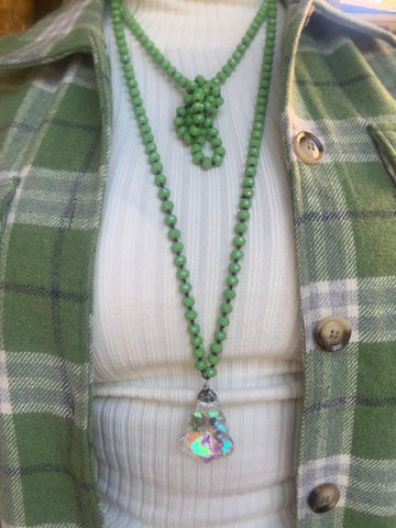 Kiwi Green Crystal Pendant Necklace