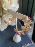 Hot Pink Gold Crystal Half Hoop Earrings