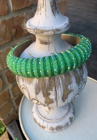 Iridescent Beaded Headband in Kiwi Green