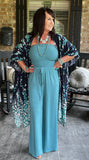 Strapless Smocked Jumpsuit in Turquoise S-XL