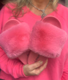 Pink Fur Bling Slides