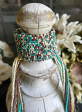 Turquoise Ivory Mocha Beaded Cuff Bracelet
