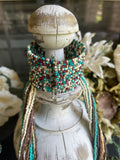 Turquoise Ivory Mocha Beaded Cuff Bracelet
