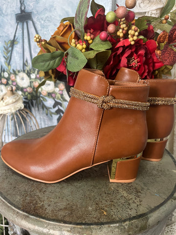Lily Rhinestone Booties in Rust