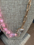 Pink Chain Links and Crystal Necklace/Restock