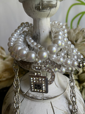 Pearl Beaded Metal Charm Bracelet Stack