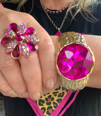 Over the Top Hinged Cuff Bracelet Hot Pink Crystal