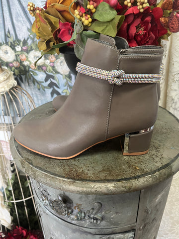 Lily Rhinestone Booties In Taupe Grey