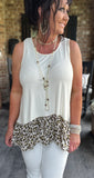 Leopard Ruffle Ribbed Top in Cream