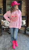 Leopard Smiley Heart Sweatshirt in Baby Pink S