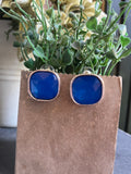 Cobalt Blue Camee Stud Earrings