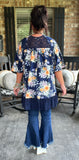 Bouquet and Lace Kimono in Navy S/M M/L