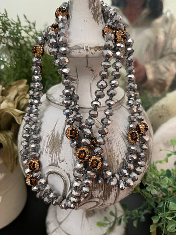 Iridescent Silver and Leopard 60” Beads