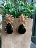 Black Crystal Floral Teardrop Earrings