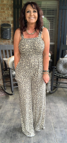 Everyday Pretty Leopard Jumpsuit in Light Olive S & M