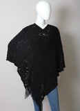 Scallop Knit Lace Poncho in Black