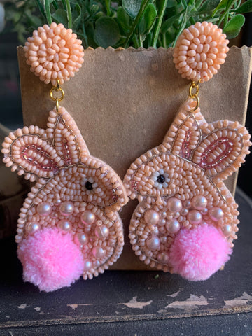 Pink Bunny Beaded Earrings