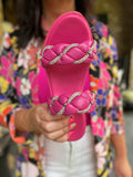 Hot Pink Glitzy Braided Wedges