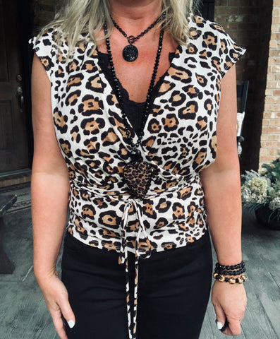 Night Out on the Town Leopard Top in White Plus